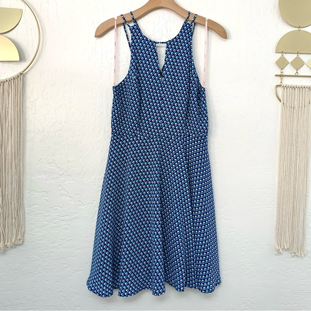 Forever 21 Navy and Teal Geometric Fit & Flare Dress